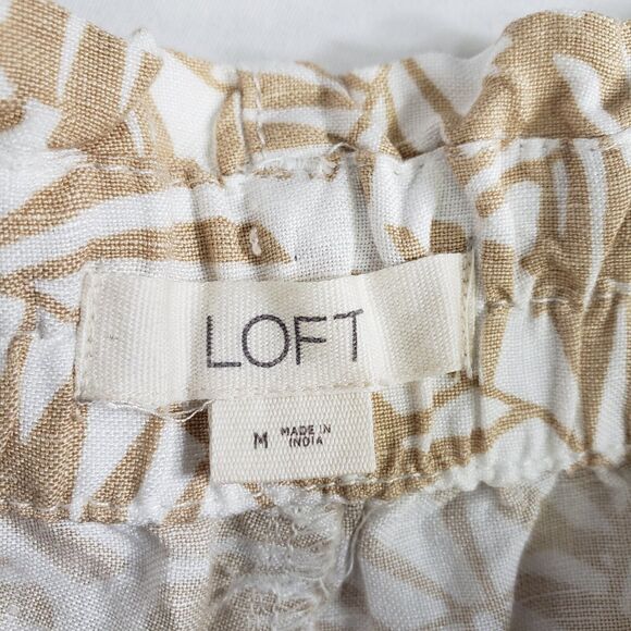 Loft Womens Shorts Medium Palm Tie Waist Paperbag Linen Tan Whisper White Pocket - Picture 8 of 10
